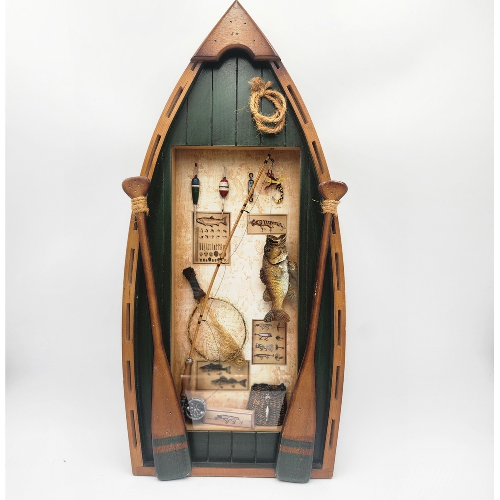 Fishing Boat Shadow Box Wall Decor Rustic Lake Cabin Fisherman Lodge Wall Art